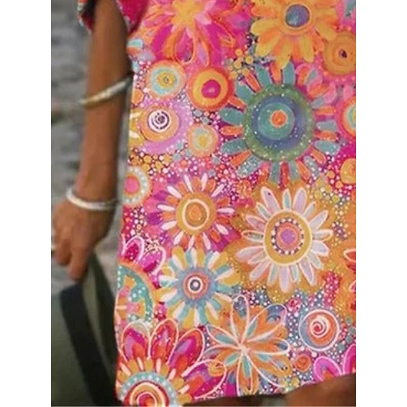 Women's Mini Dress Petite Dress T Shirt Dress Tee Dress Shift Dress Summer Dress Active Fashion Streetwear Outdoor Vacation Work Regular Fit Floral Half Sleeve Split Neck Yellow Pink Green3