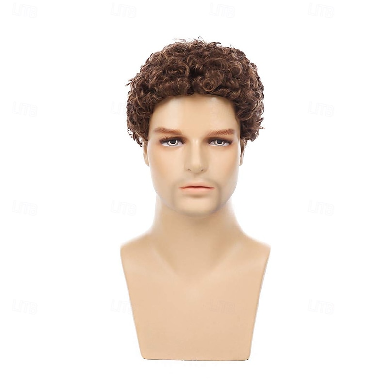 Mens Afro Curly Wig for Male Guy Short Rocker Wig California Halloween Cosplay Costume Synthetic Fibre Replacement Wigs4