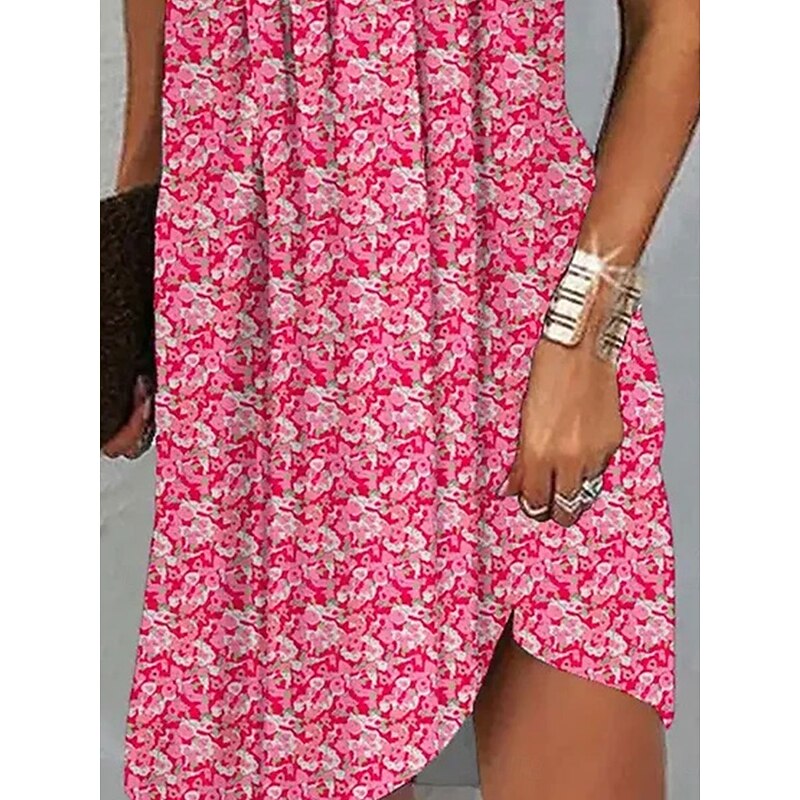 Women's Mini Dress A Line Dress Stylish Casual Vacation Daily Regular Fit Floral Sleeveless V Neck Pink Green Summer Spring2