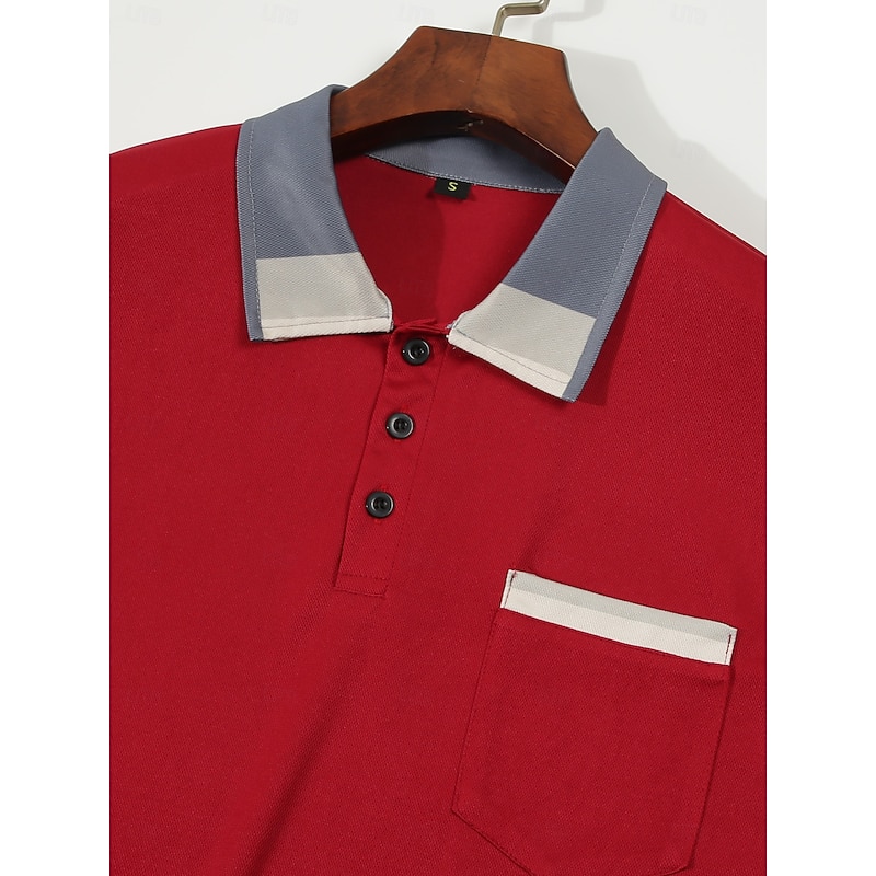 Men's Polo Business Polo Business Casual Lapel Classic Short Sleeve Color Block Stripes Buttons Summer Spring &  Fall Black Red Khaki Gray Polo4