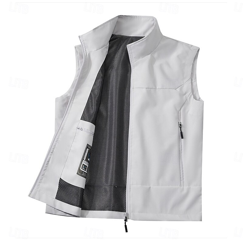 Men's Waistcoat Training Outdoor Vacation Sports & Outdoor Neutral Fashion Spring Fall Polyester Solid Color Turtleneck Black White Navy Blue Army Green Vest4