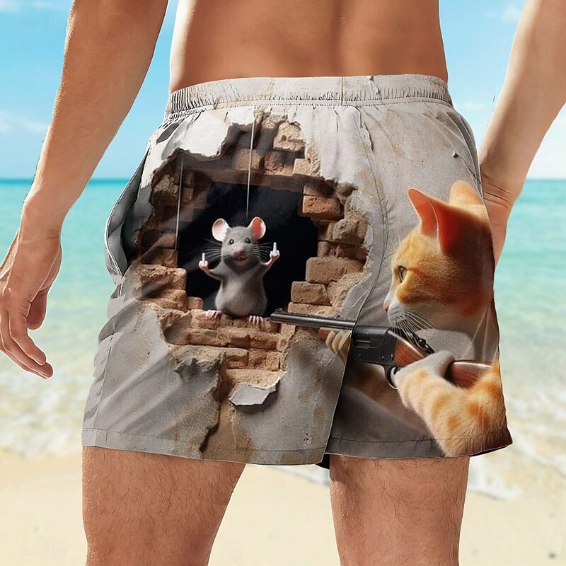 Men's Animal Cat Funny Swim Trunks Swim Shorts Board Shorts Mid Waist Streetwear Hawaiian Casual Daily Holiday Drawstring Pocket Elastic Waist Designer Clothing Apparel2