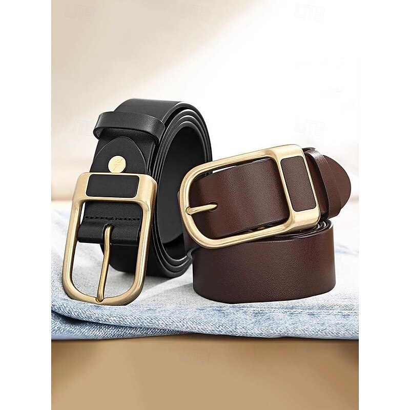 Men's Genuine Leather Belt with Gold Buckle – Classic Vintage Design for Weddings, Casual, and Formal Wear3