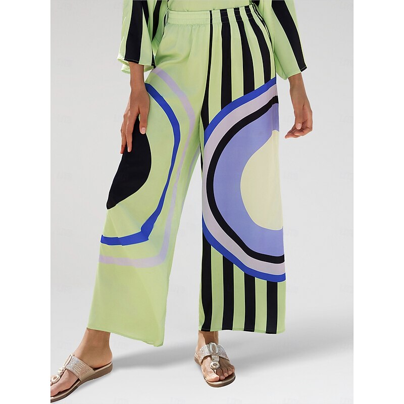 Satin Geometric Print Relaxed Elasticity Straight Pants4