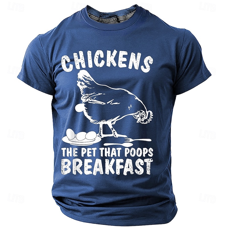 Mens Short Sleeve Graphic T-Shirt Funny Chicken 'Chickens The Pet That Poops Breakfast'