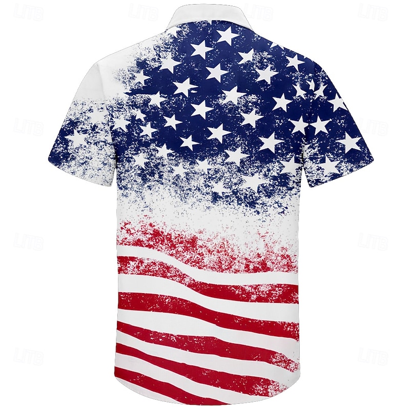 Men's American US Flag Shirt Button Up Shirt Short Sleeve Fashion Casual Vacation Holiday Beach Wear Summer Spring Turndown Collared Shirts White2