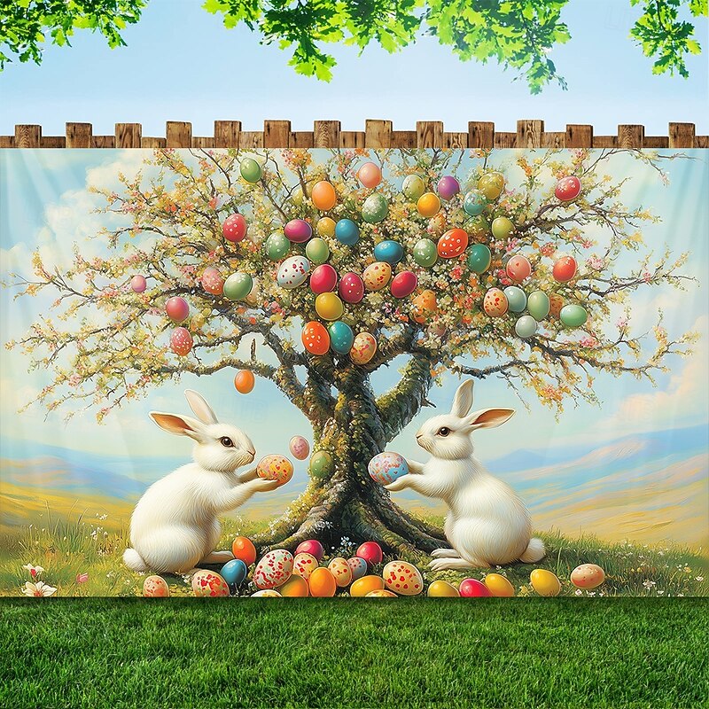 Hanging Tapestry Bunny Eggs Wall Art Large Tapestry Mural Tree of Life Decor Photograph Backdrop Blanket Curtain Home Bedroom Living Room Decoration