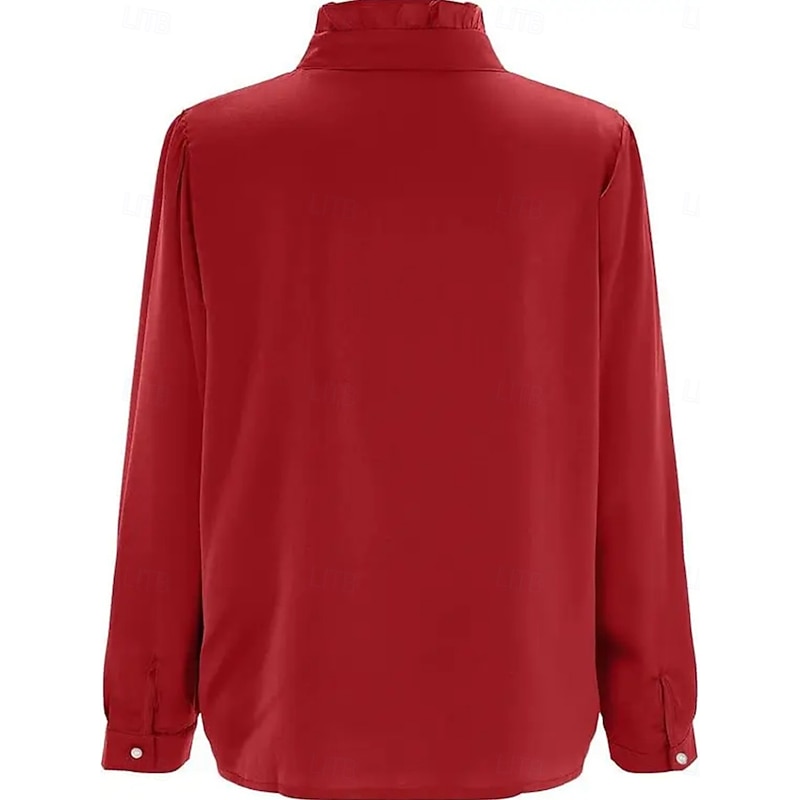 Women's Shirt Blouse Solid Color Business Modern Casual Long Sleeve Turtleneck Regular Tops Work Formal Wear Ruffle Buttons White Red Summer Spring2