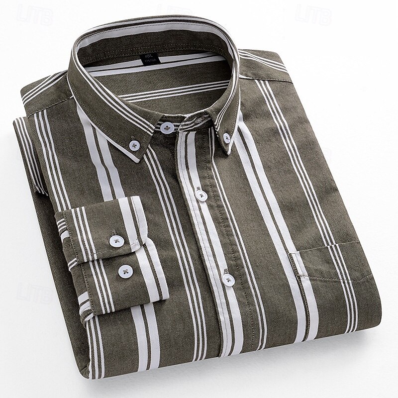 Men's Dress Shirt Oxford Shirt Plaid Formal Brown Green khaki Gray Long Sleeve Shirt Collar Spring, Fall, Winter, Summer Clothing Apparel Buttons - Main Image