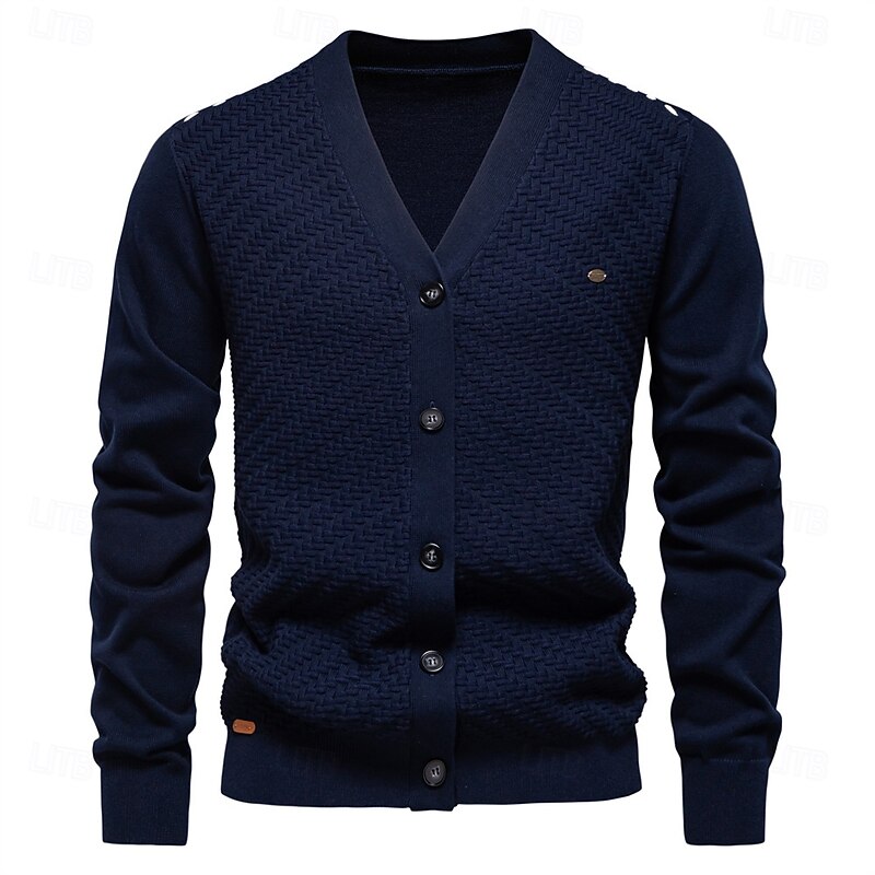 Men's Cardigan Sweater Cardigan Ribbed Knit Regular Tops Button Up Button-Down Solid Color V Neck Knitwear Fashion Work Causal Clothing Apparel Spring &  Fall Navy Blue Beige S M L3