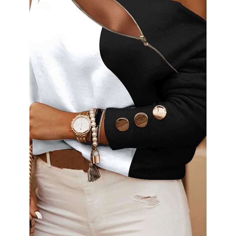 Women's Shirt Blouse Geometric Stylish Casual Long Sleeve Asymmetrical Regular Tops Daily Patchwork Print White Navy Blue Khaki Gray Summer Spring3