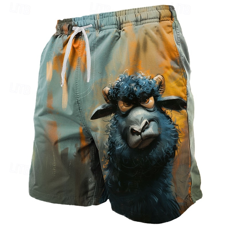 Men's Animal Sheep Funny Swimming Trunks Board Shorts Swim Shorts Mid Waist Streetwear Hawaiian Casual Daily Holiday Pocket Drawstring Elastic Waist Designer Clothing Apparel4