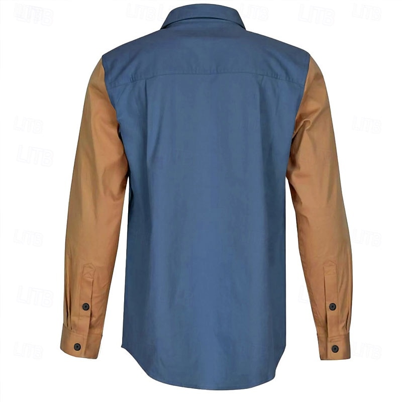 Men's Ethnic Western Shirt Cowboy Shirt Long Sleeve Western Casual Spring Fall Turndown Button Up Pocket Blue2