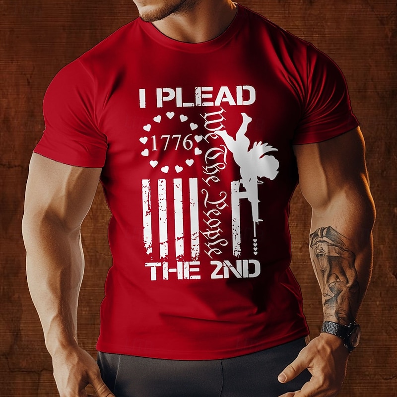 Valentine's Day Men's US Flag Cupid T Shirt Tee Top 100% Cotton Short Sleeve Graphic Shirt Black White Red Comfortable Tee Vacation Street Fashion Designer Clothing