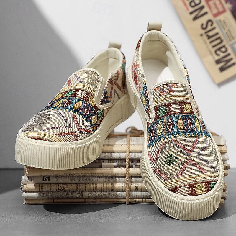 Men's Southwest Native Pattern Canvas Slip-On Sneakers – Comfortable, Stylish Casual Shoes for Everyday Wear2