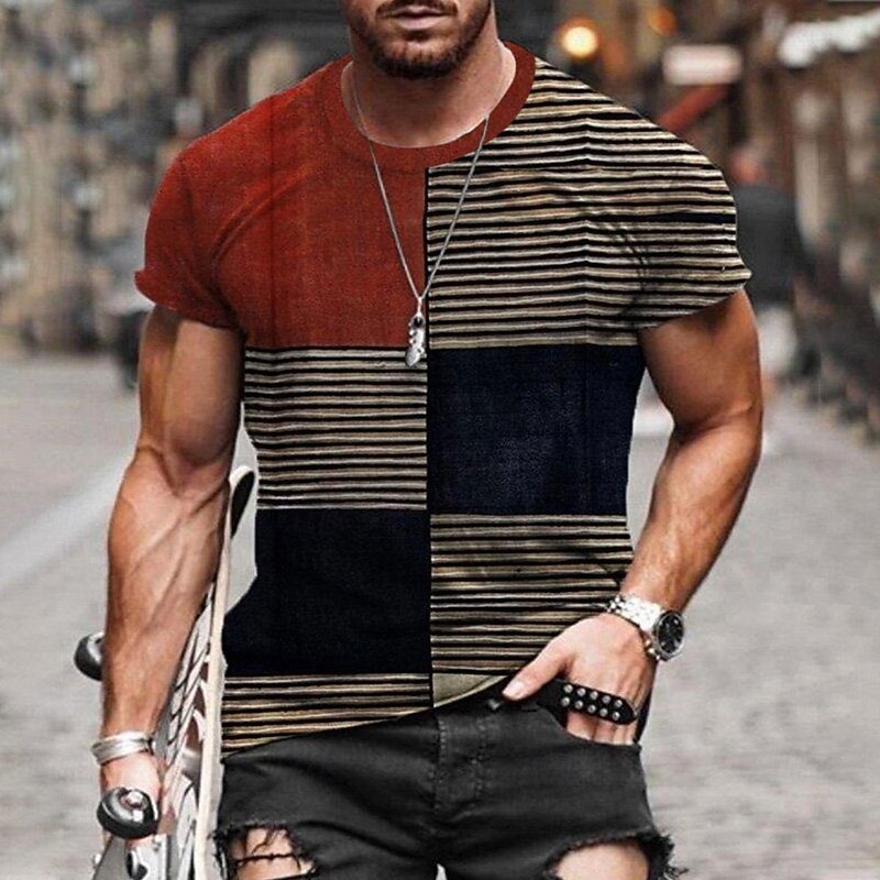 Men's Plus Size Shirt Big and Tall Color Block Crew Neck Short Sleeve Summer Designer Basic Slim Fit Big and Tall Casual Daily Tops