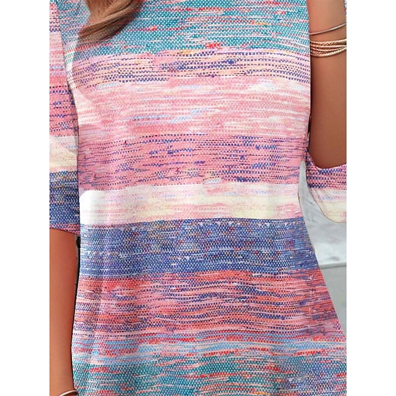 Women's T shirt Long Sleeve Crew Neck Long Sleeve Tunic Ombre Casual Regular Tops Daily Print Pink Blue Purple Green Spring Fall Prefall4