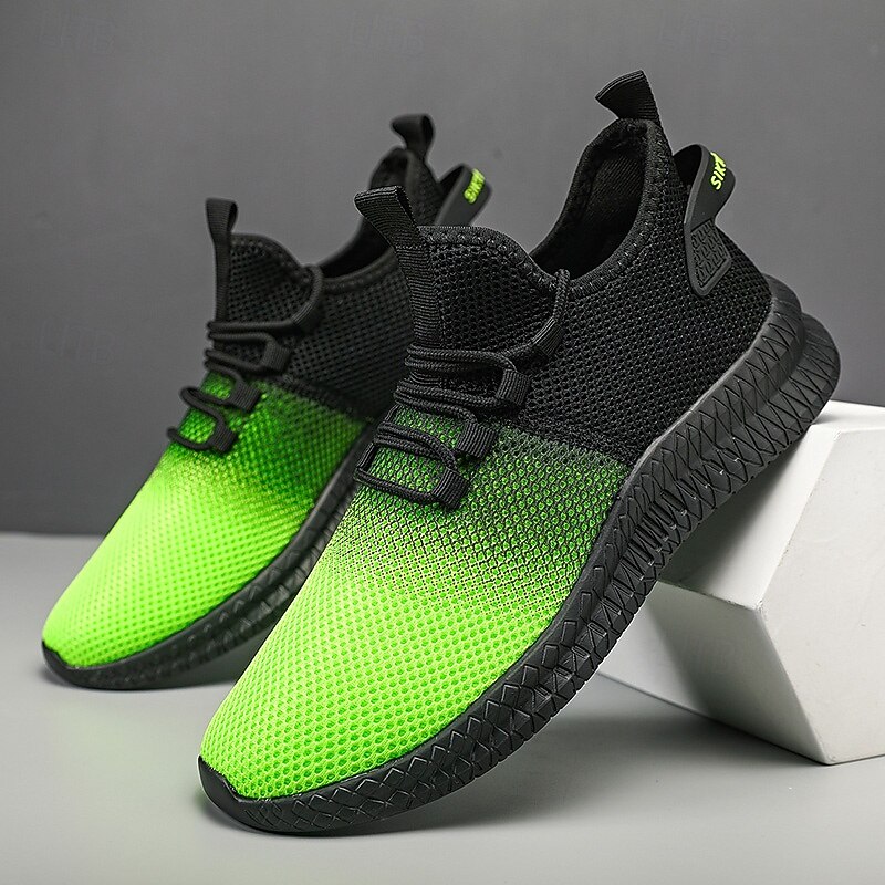 Men's Gradient Green and Black Mesh Sneakers - Lightweight Athletic Shoes for Running, Gym and Casual Wear2