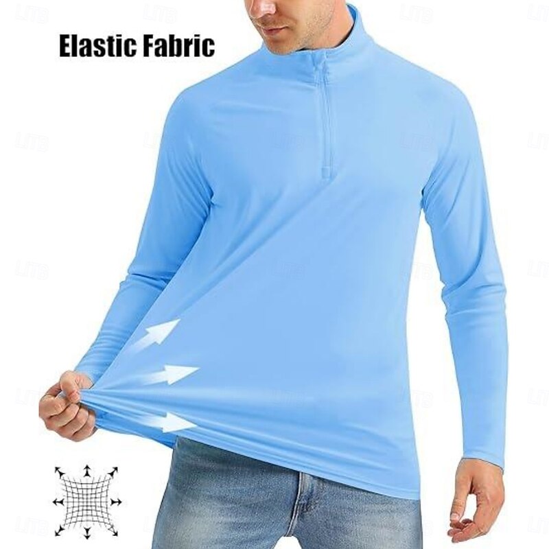 Men's Sun Protection T-shirts Long Sleeve Quarter Zip Summer Spring Solid Color Traditional / Vintage Zip Up Outdoor Sports & Outdoor Light Blue Dark Grey White Top Tee for Men3