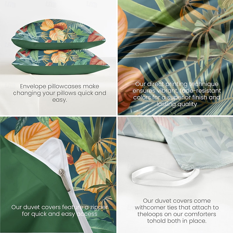 Tropical Plant Style Duvet Cover Set 100% Cotton Soft and Breathable Bedding Featuring Lush Tropical Foliage Prints Lightweight and Durable Quilt Cover Comfortable for All Seasons Easy to Care4