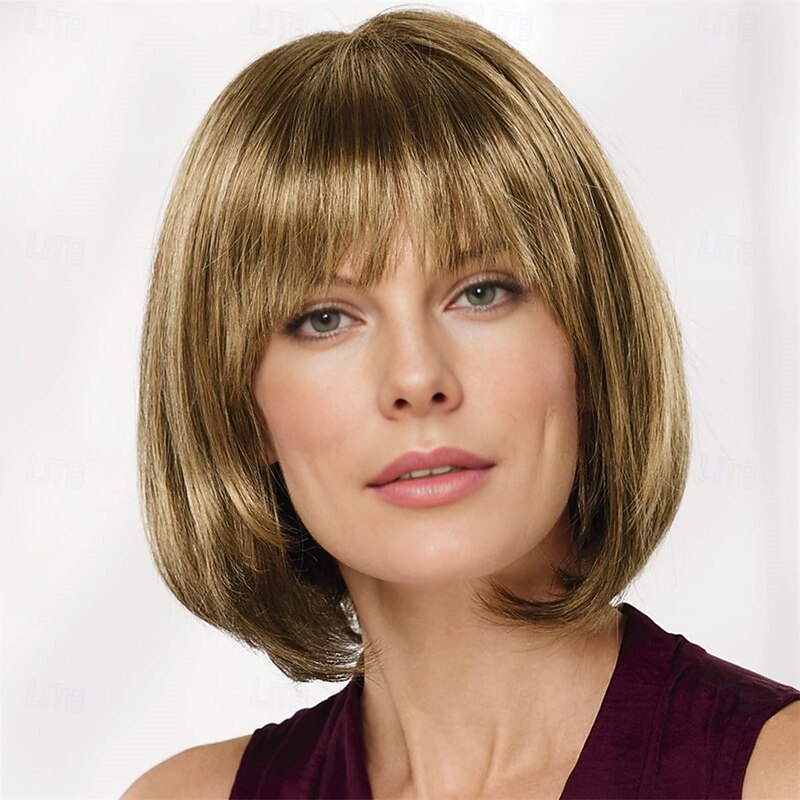 Chin-Length Bob Wig with Natural Looking Crown and Flirty Bangs/Multi-tonal Shades of Blonde Silver Brown and Red3