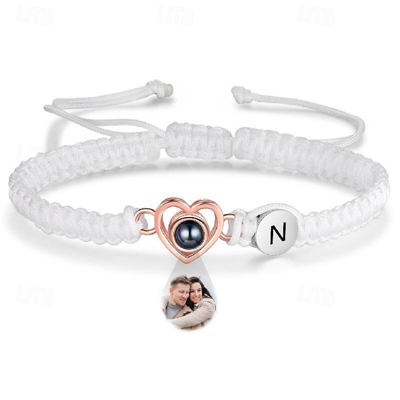 Personalized Projection Bracelet Custom Best Gift for Mom – Elegant Customizable Jewelry with Photo Projection and Initial Letter Engraving, Perfect for Wife or Girlfriend
