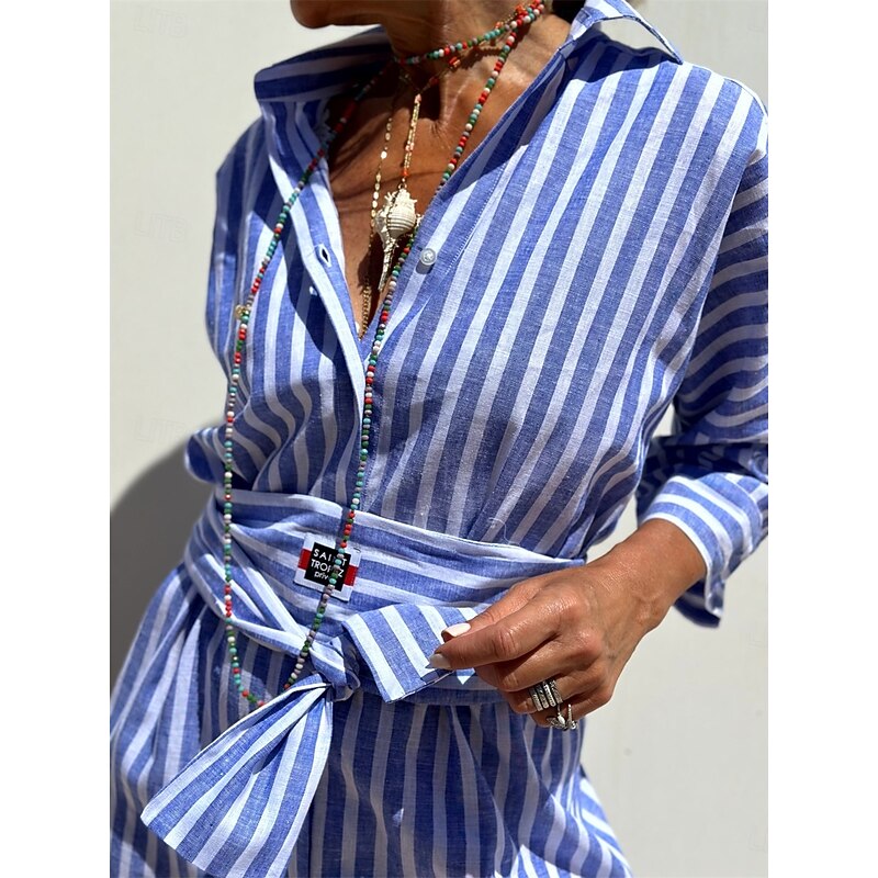 Women's Midi Dress Casual Dress A Line Dress Vintage Cute Stylish Vacation Daily Loose Fit Stripe Half Sleeve Shirt Collar Pink Blue Summer Spring Fall4