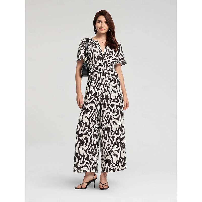 Abstract Graffiti V Neck Jumpsuit