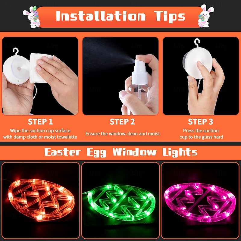 Window Lights Battery Operated Colorful Easter Egg Lamp Indoor Decorative Lamp with Suction Cup & AAA Battery Powered for Parties & Restaurant Atmosphere Home Decorations3