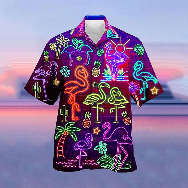 Men's Fluorescent Shirt Summer Hawaiian Shirt Camp Collar Shirt Short Sleeve Shirt Turndown Street Casual 3D Print Yellow Red Light Purple Purple Green 3D Clothing Apparel Fashion Hawaiian Designer4
