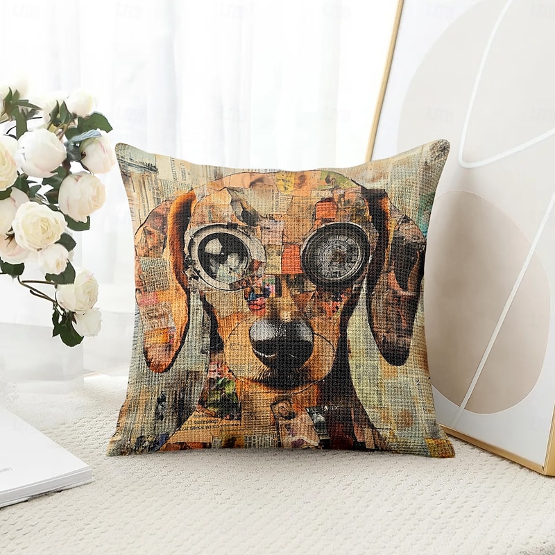 Vintage Dog Decorative Toss Pillows Cover 1PC Soft Square Couch Cushion Case Pillowcase for Bedroom Livingroom Sofa Chair