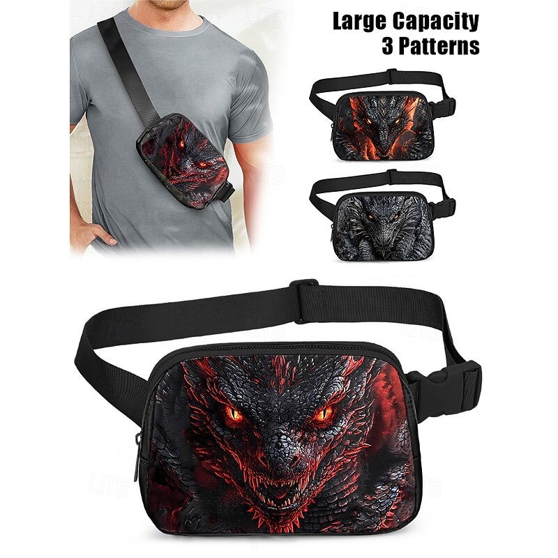 Men's Dragon Graphic Waist Bag and Chest Bag – Durable and Stylish Belt Bag with Adjustable Strap, Ideal for Outdoor Activities, Festivals and Everyday Use