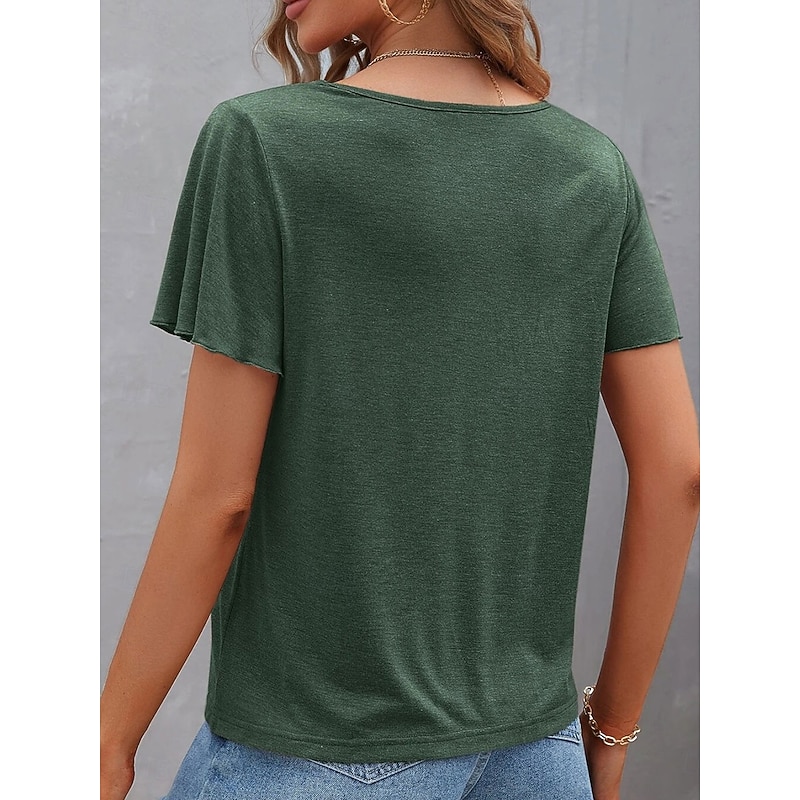 Women's T Shirt Plain Fashion Modern Casual Short Sleeve V Neck Regular Tops Daily Weekend Black Army Green Navy Blue Purple Summer Spring2
