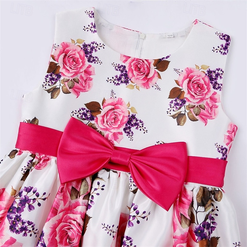 Kids Girls' Party Dress Floral Sleeveless Performance Birthday Tie Knot Beautiful Sweet Cotton Knee-length Party Dress Swing Dress A Line Dress Summer 4 years+ Pink Red Rose Red3