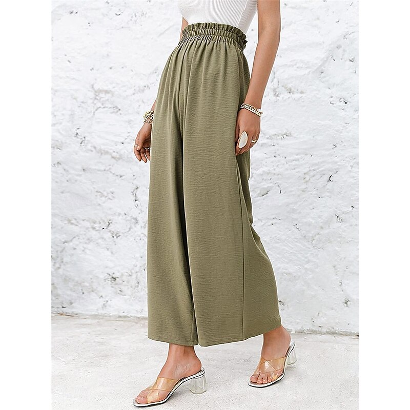 Women's Wide Leg Chinos Fashion Streetwear Full Length High Waist Plain Pocket Elastic Waistband Comfy Soft Comfortable Micro-elastic Outdoor Street Black Army Green Summer Spring Regular Fit4