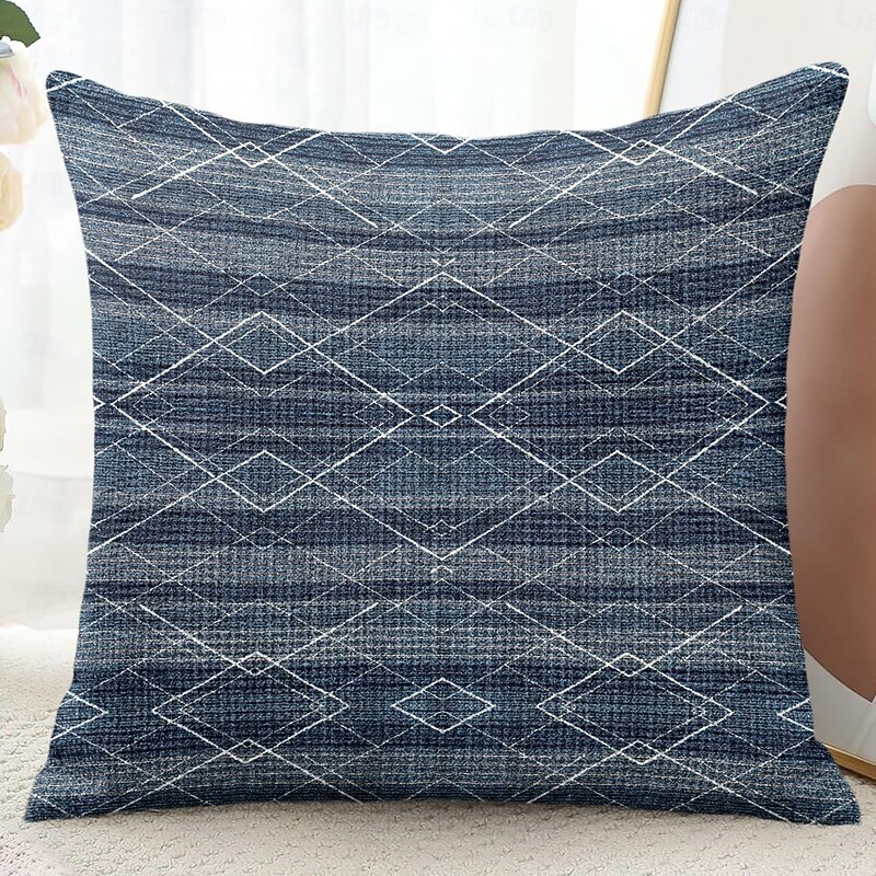 Vintage Decorative Toss Pillows Cover 1PC Geometric Soft Square Couch Cushion Case Pillowcase for Bedroom Livingroom Sofa Chair Blue2