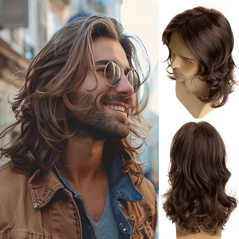 Long  Wigs for Men Synthetic Layered Wavy Cosplay Party Wig For Carvinal2