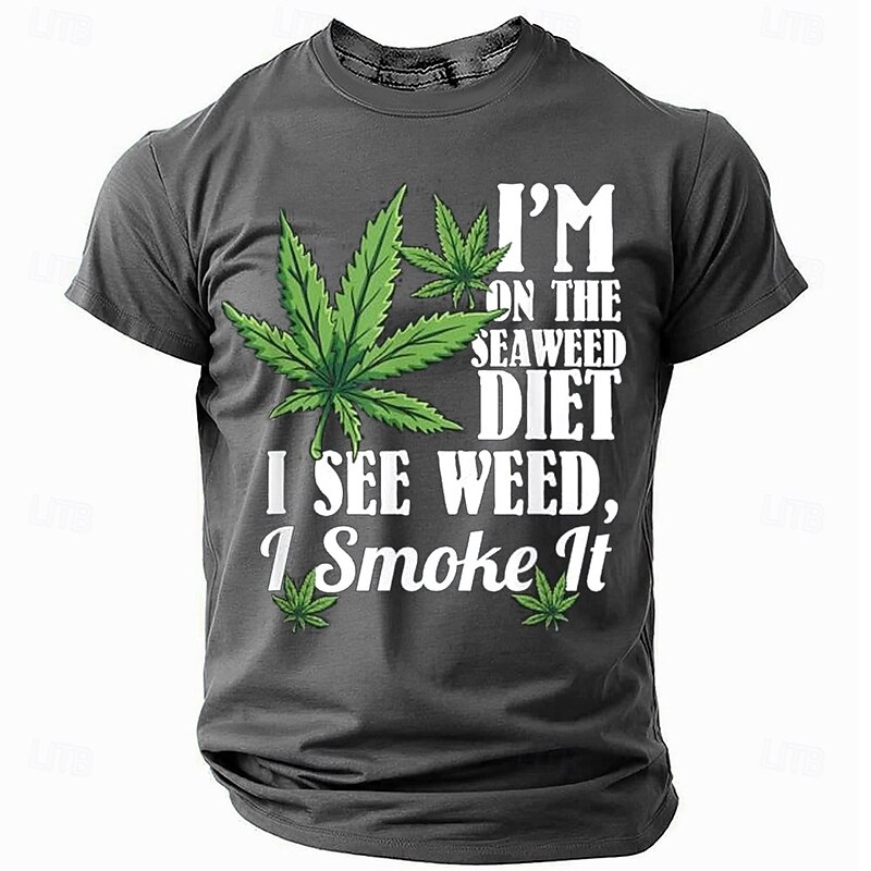 Men's Graphic T-Shirt Funny Cannabis 'Seaweed Diet I See Weed, I Smoke It' Humor Tee