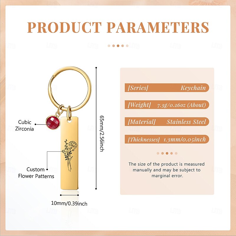 Personalized Birthstone Keychain Custom Best Gift for Mom - Birthflower Stainless Steel Pendant, Custom Wedding Gift for Couple, Gift for Women, Friends, or Lover3