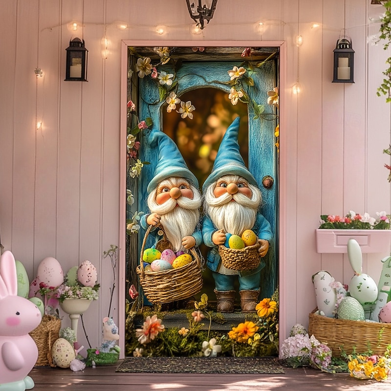 Door Decorations Door Covers Gnomes Eggs Door Tapestry Door Curtain Decoration Backdrop Indoor/Outdoor Door Banner for Front Door Farmhouse3