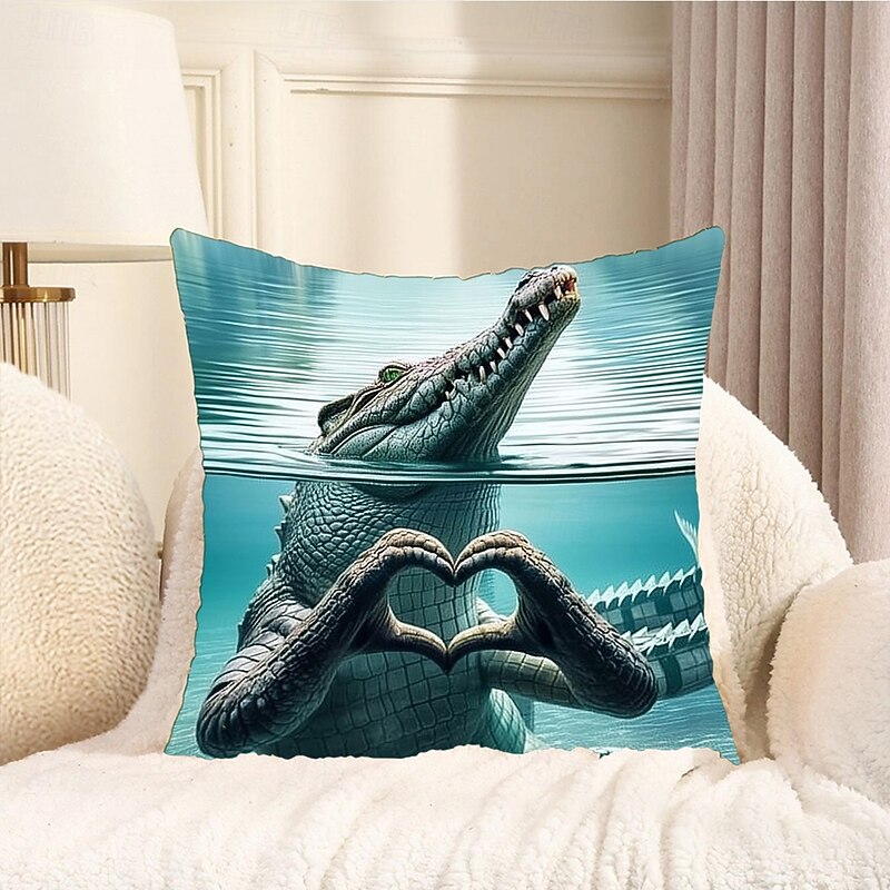 Decorative Toss Pillows Cover 1PC Soft Square Cushion Case Pillowcase for Bedroom Livingroom Sofa Couch Chair Funny Heart Crocodile