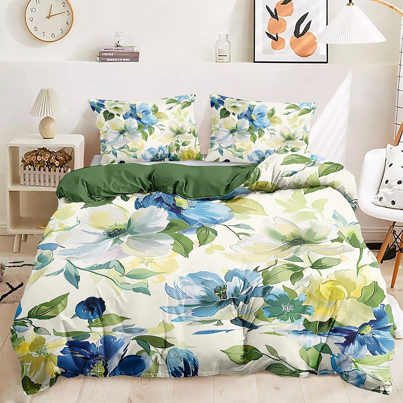 L.T.Home 100% Cotton Sateen Duvet Cover Set Reversible Premium 300 Thread Count Floral Elite Bedding Set2
