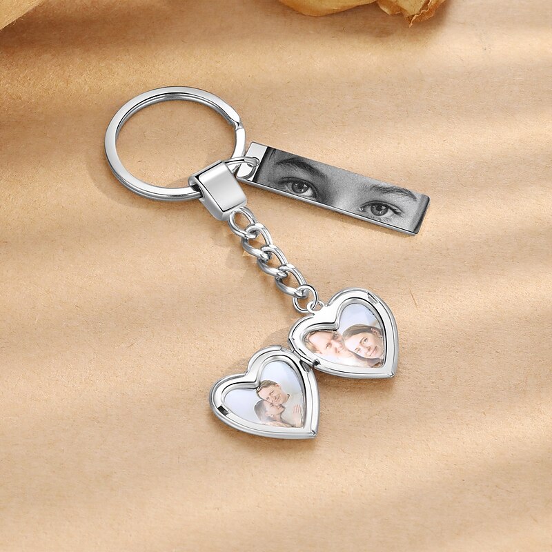 Personalized Keychain Custom Best Gift for Mom – Heart & Rectangle Pendants, Wedding Gift for Couple, Stainless Steel with 2 Photos, Perfect Gift for Lovers, Wedding Gift4