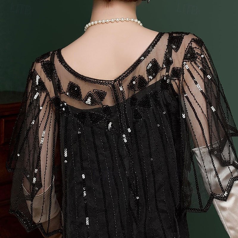 SWEETV Women's 1920s Shawl Wraps,Sequin Beaded Flapper Evening Shawls for women formal/Party/Wedding/Formal/Harlem night3