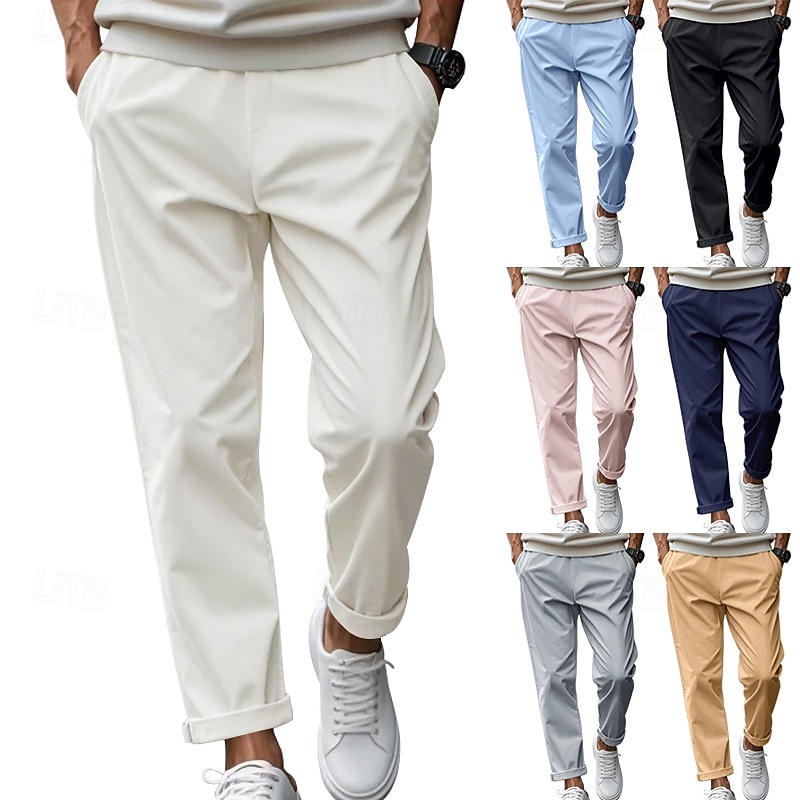 Men's Graduation Trousers Casual Pants Pocket Drawstring Elastic Waist Plain Comfort Sports Outdoor Daily Fashion Casual Black White Micro-elastic