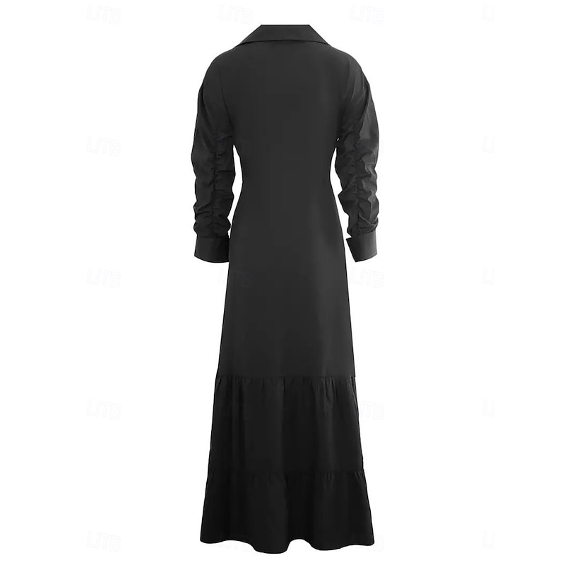 Women's Maxi Dress Black Dress Shirt Dress Casual Dress Cocktail Dress Stylish Casual Vacation Daily Regular Fit Plain Long Sleeve Shirt Collar Black Summer Spring2