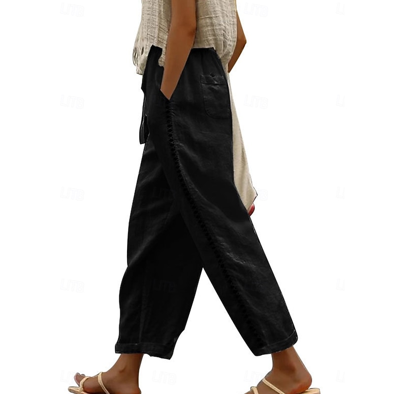 Women's Sweatpants Chinos Fashion Streetwear Ankle-Length High Waist Plain Lace Pocket Elastic Waistband Comfy Soft Comfortable Micro-elastic Outdoor Street Black White Khaki Gray Summer Regular Fit4