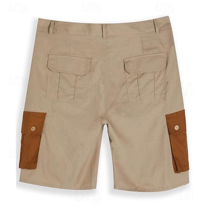 Men's Cargo Shorts Linen Shorts Summer Shorts Beach Shorts Buttons Multi Pocket Color Block Comfort Breathable Knee Length Casual Daily Holiday Fashion Retro Vintage Green Khaki4