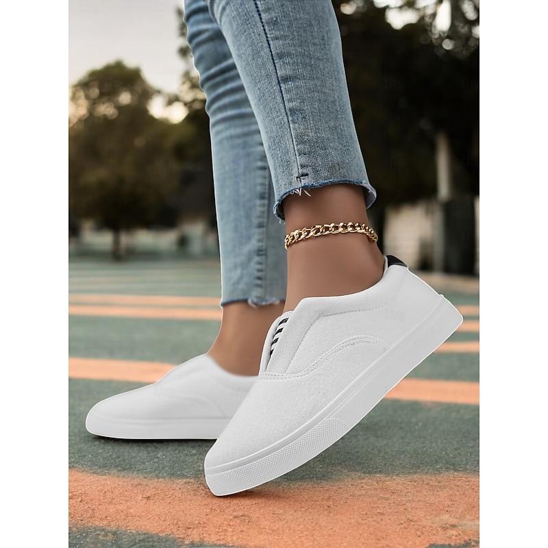 Women's Black / White Slip-On Canvas Sneakers – Casual and Comfortable Shoes for Everyday Wear