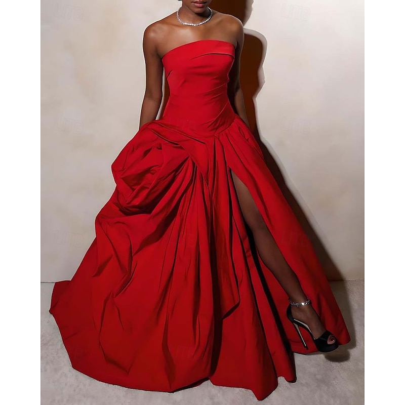 Ball Gown A-Line Drop Waist Evening Gown Celebrity Style FLoral Dress Carnival Formal Watteau Train Sleeveless Strapless Satin with Ruched Ruffles3